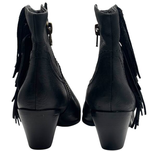 Sam Edelman Louie Fringe Black Leather Ankle Boots Boho Western Urban Cowgirl - Picture 3 of 16